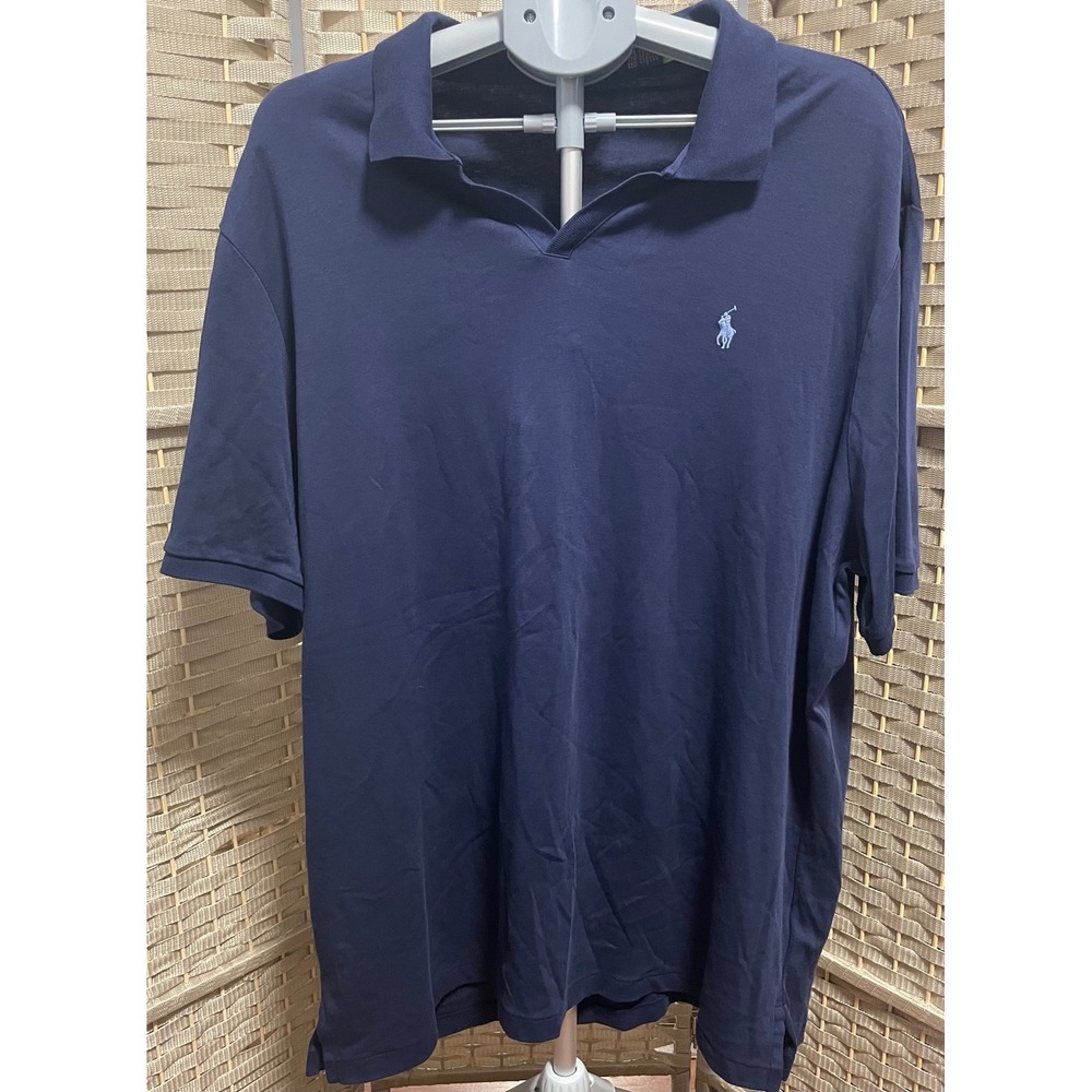 Polo Ralph Lauren Mens XXL Navy Blue Classic Fit V-Neck Short Sleeve Polo Shirt
